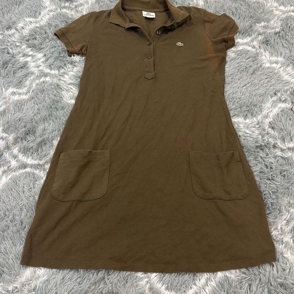 Lacoste pique solo cotton dress brown size 38   Has a stain on front but can mos